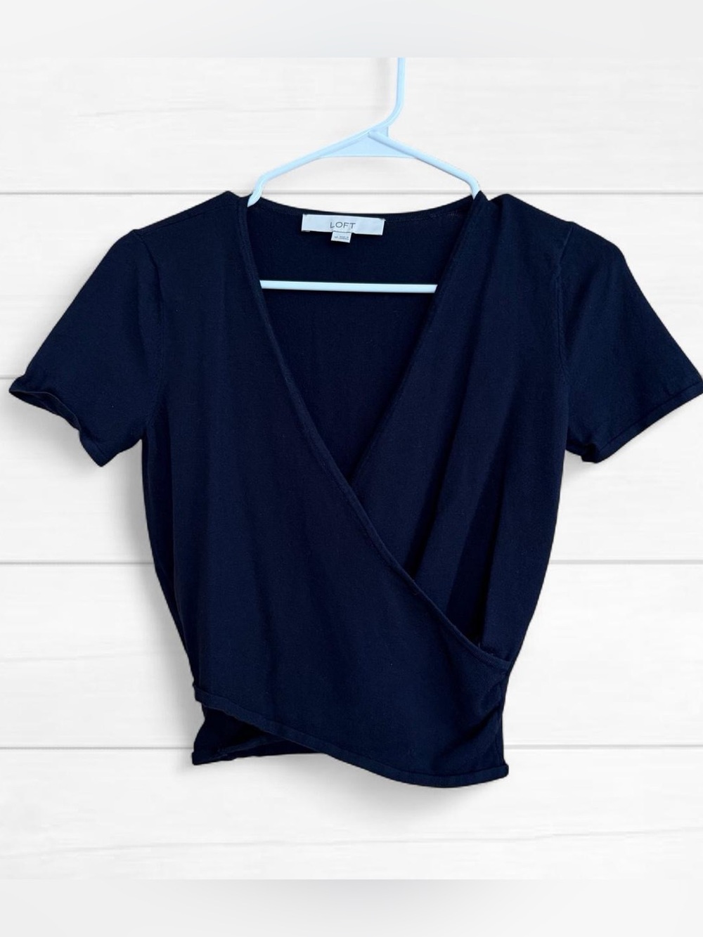 LOFT Navy Short Sleeve Wrap-Front Tee